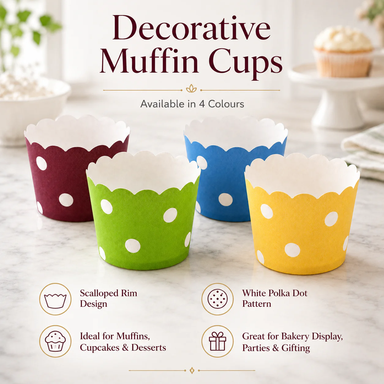 5 Cm | Big Polka Dot Muffin Cups | Scalloped Paper Cupcake Liners | Pack of 50 - Image 13