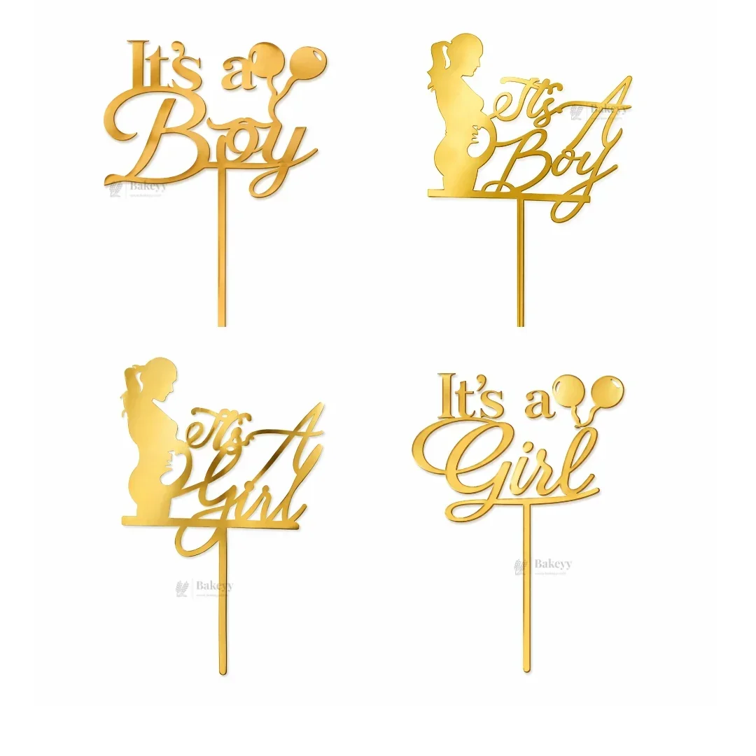 4 Inch It’s a Girl / It’s a Boy Acrylic Cake Topper | Baby Shower & Gender Reveal Cake Décor | Multiple Designs | Pack of 5