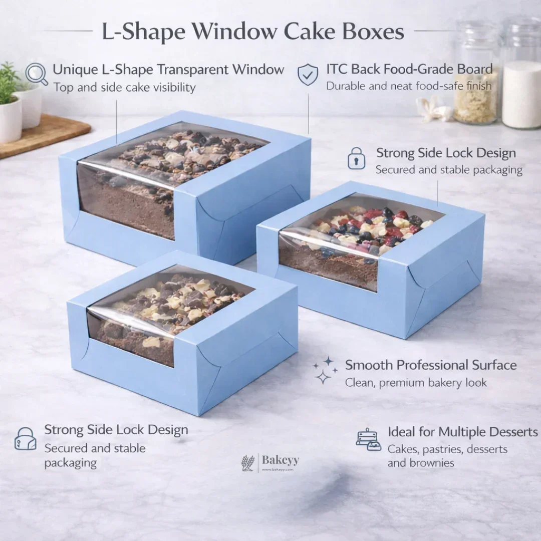 5 Inch Height | Cake Box With L-Shape Window | Blue Color | ITC Back Box | 3 Sizes Available | Pack Of 25 - Image 4