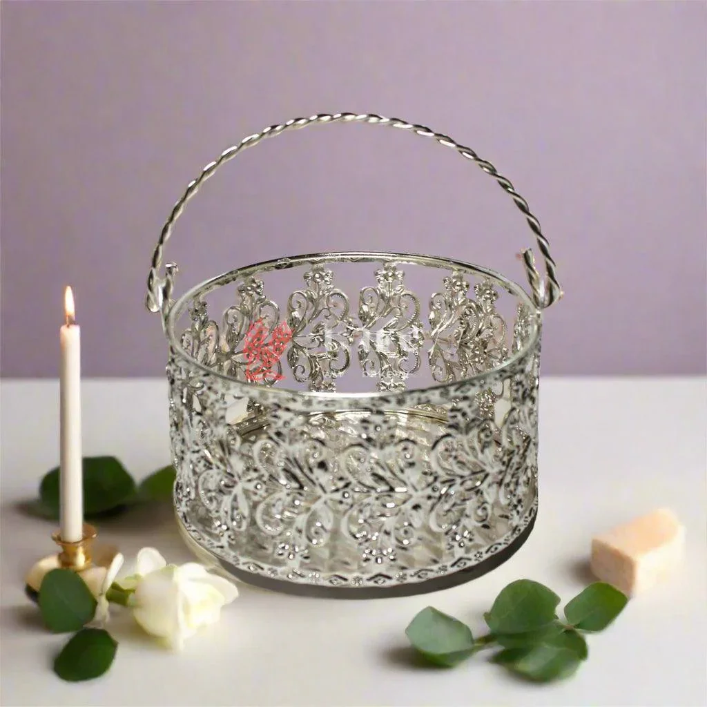 Royal Silver Metal Basket | Elegant Serving & Gifting Accessory | Gift Baskets For Dry Fruits, Gift Hampers, Return Gift For Wedding, Anniversary, Birthday, House Warming - Image 3