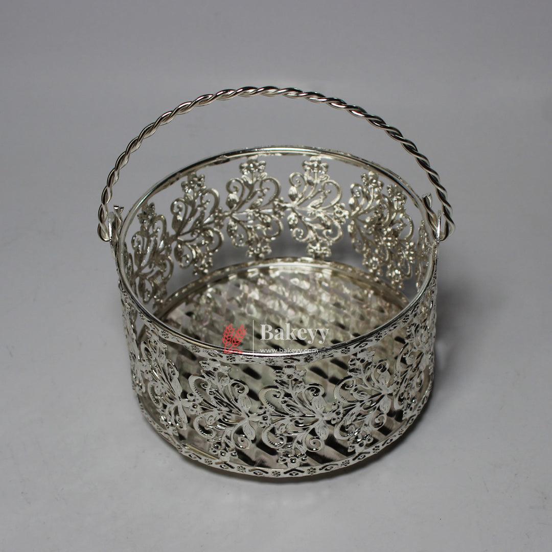Royal Silver Metal Basket | Elegant Serving & Gifting Accessory | Gift Baskets For Dry Fruits, Gift Hampers, Return Gift For Wedding, Anniversary, Birthday, House Warming - Image 4