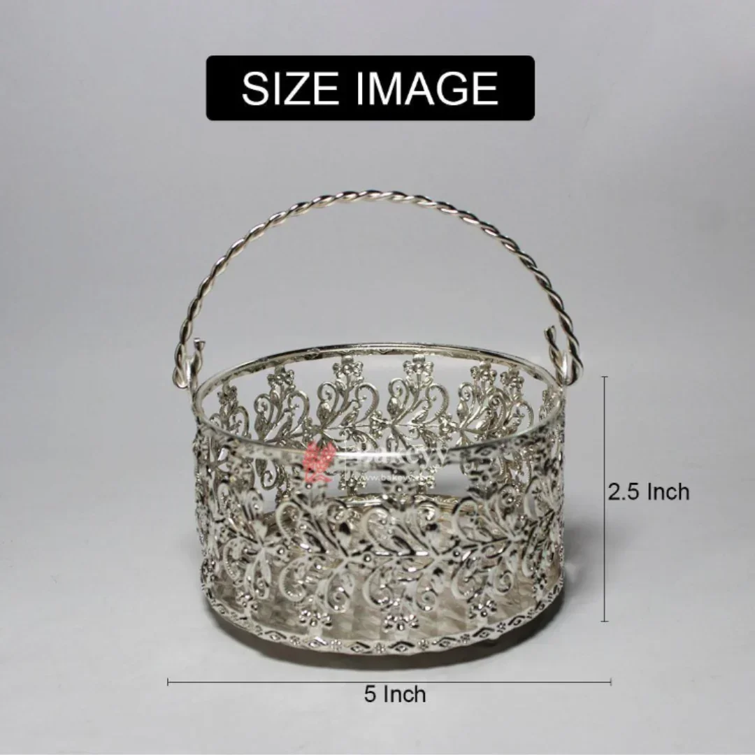 Royal Silver Metal Basket | Elegant Serving & Gifting Accessory | Gift Baskets For Dry Fruits, Gift Hampers, Return Gift For Wedding, Anniversary, Birthday, House Warming - Image 5