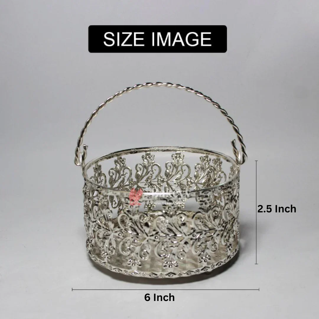 Royal Silver Metal Basket | Elegant Serving & Gifting Accessory | Gift Baskets For Dry Fruits, Gift Hampers, Return Gift For Wedding, Anniversary, Birthday, House Warming - Image 6