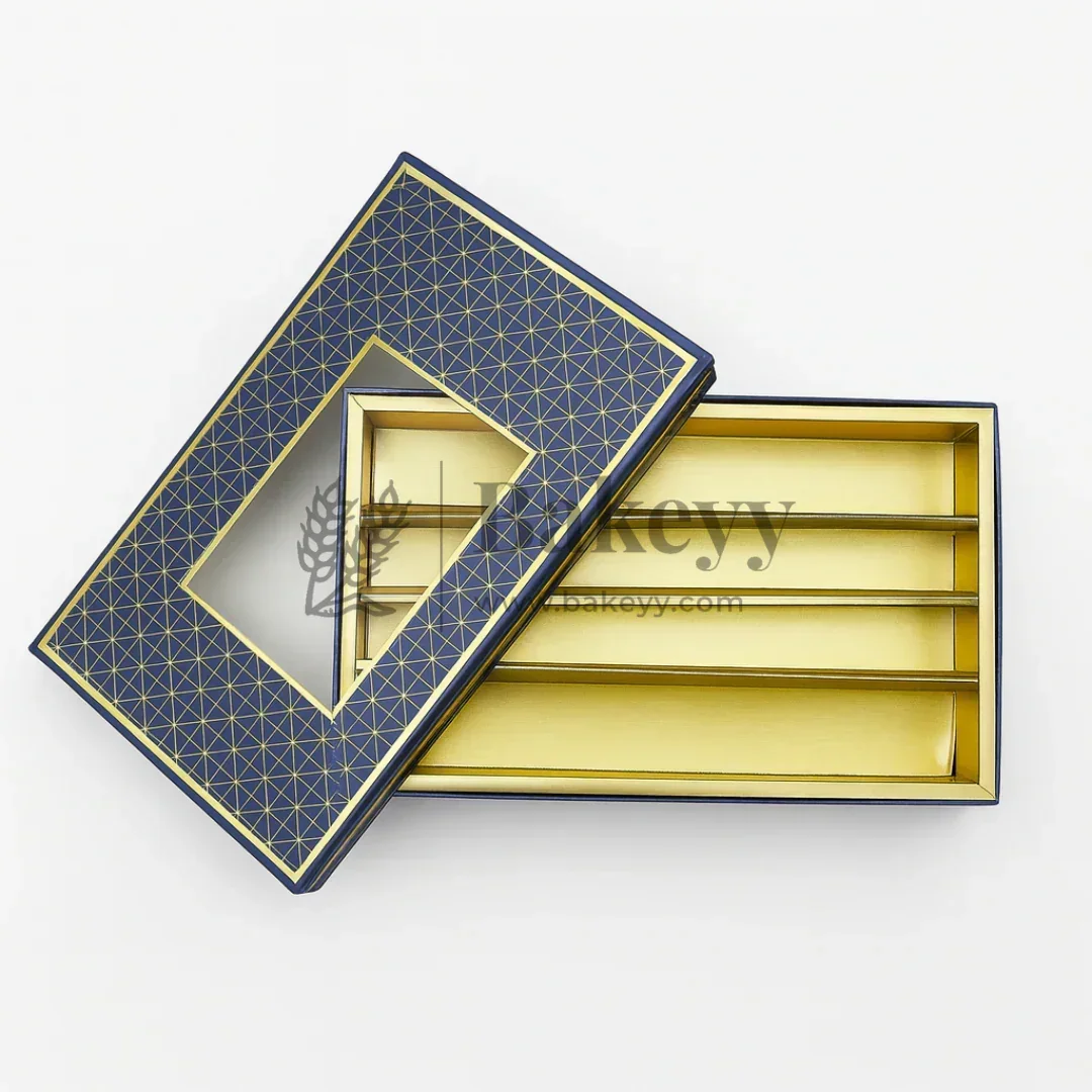 500 Gm Sweet Box | 7.5x6x1.5 Inch | Blue Sweet and Chocolate box with Golden tray | 1 Piece - Image 3
