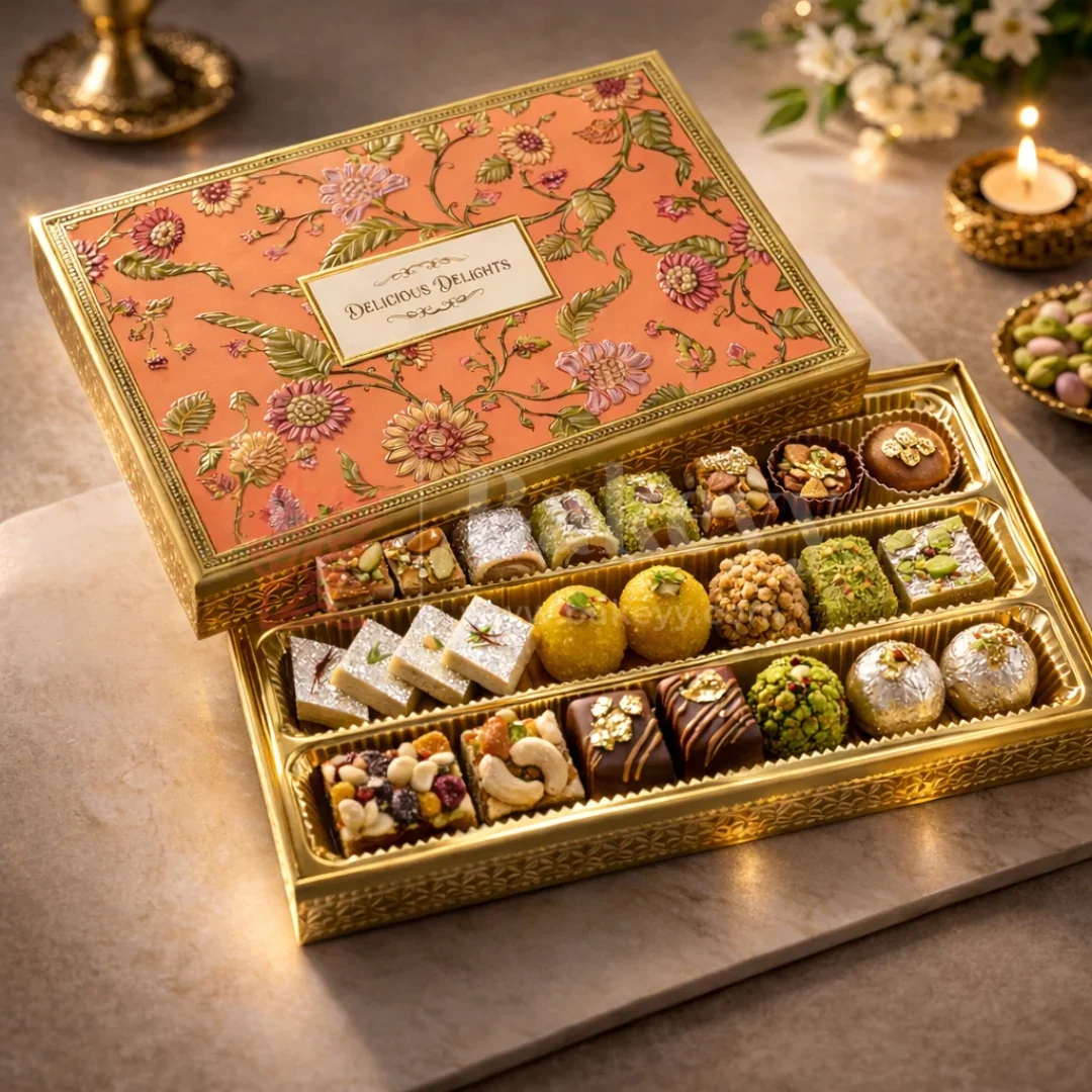 500g Sweet & Chocolate Hamper Box with Gold Tray | Pack of 1 - Image 5