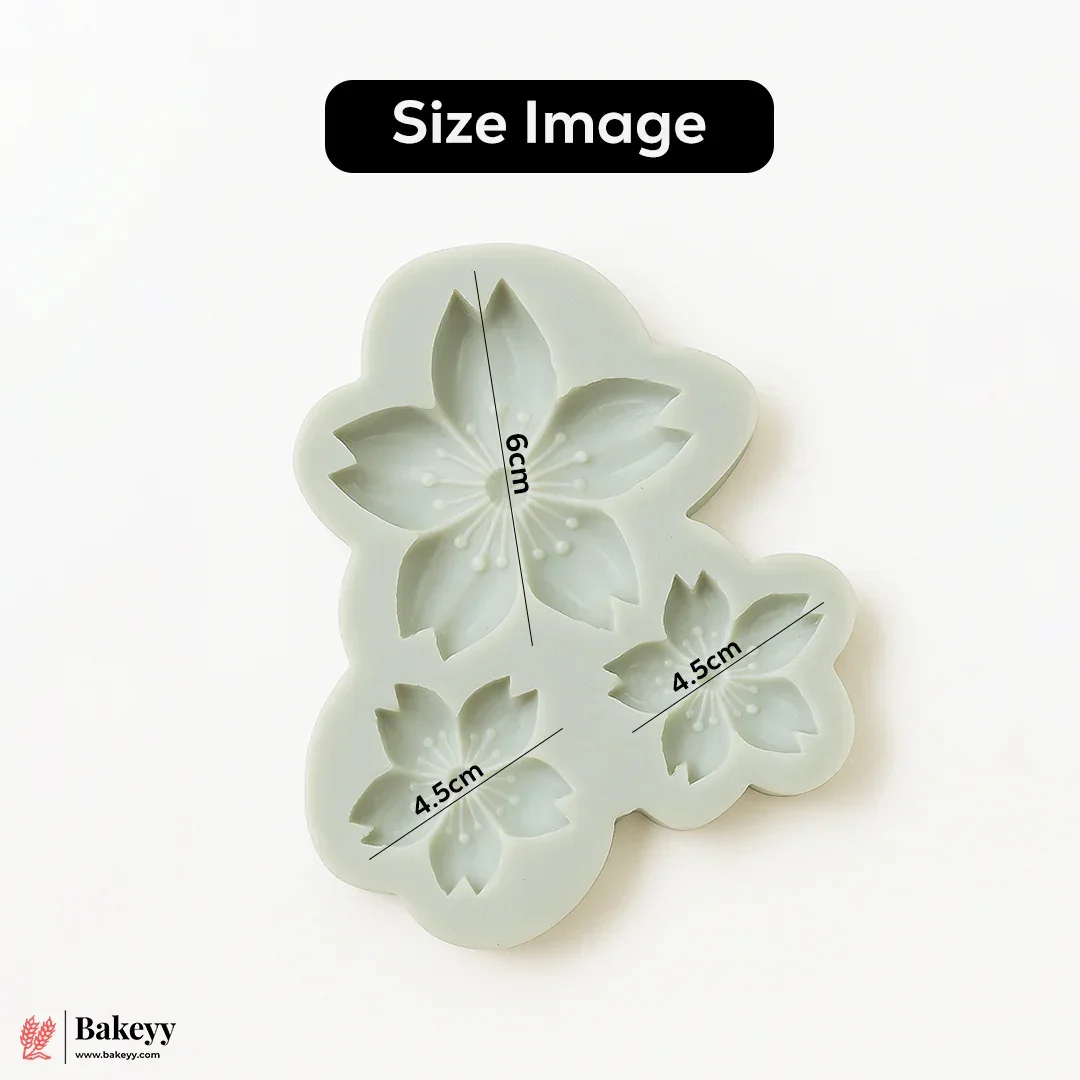 510 - Cherry Blossom Flower Silicone Mold – 3 Cavity | For Fondant, Resin, Clay & DIY Crafts | 1 Piece - Image 2