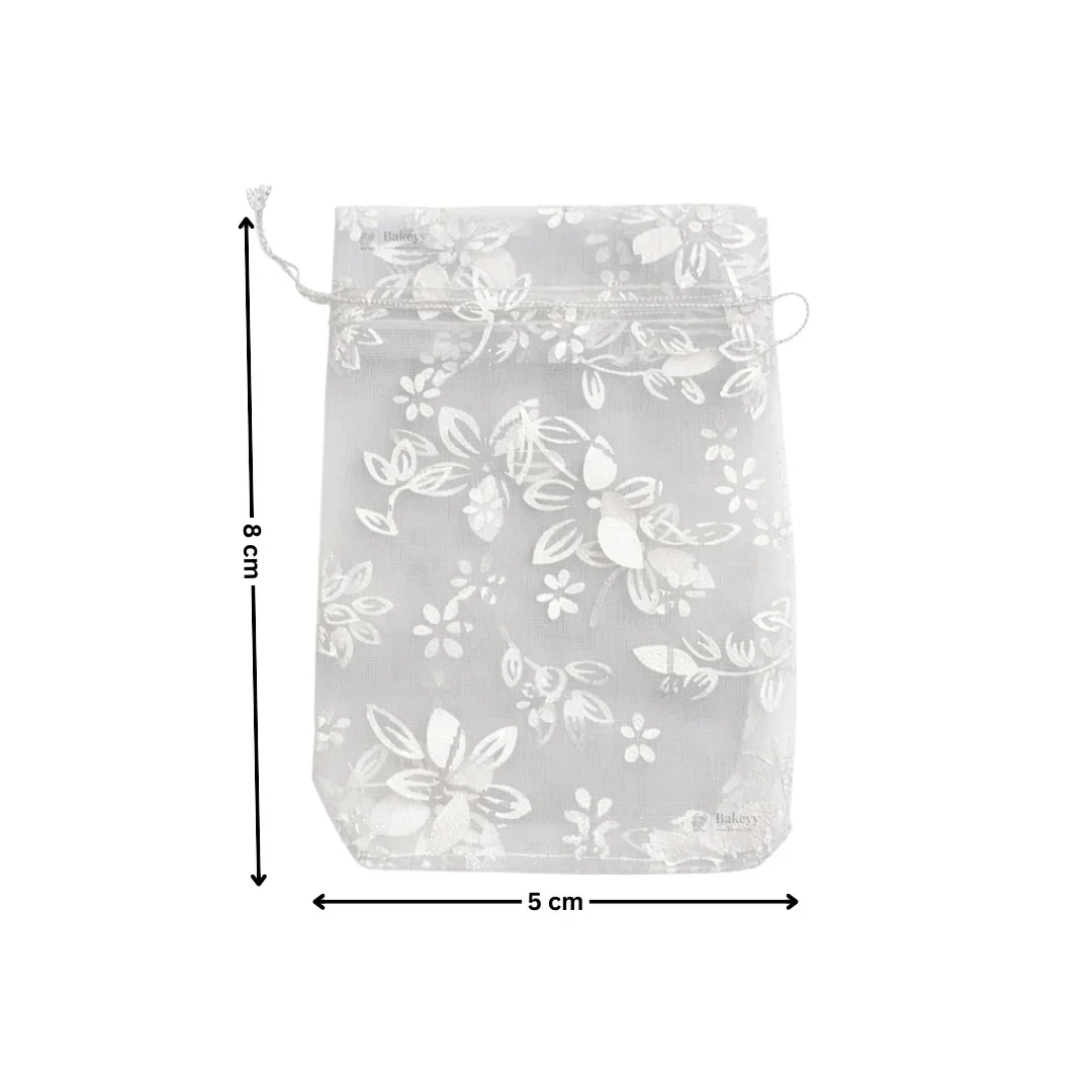 Printed Organza Potli Bags | Silver Color - Image 3
