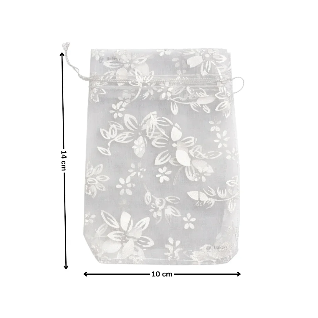 Printed Organza Potli Bags | Silver Color - Image 4