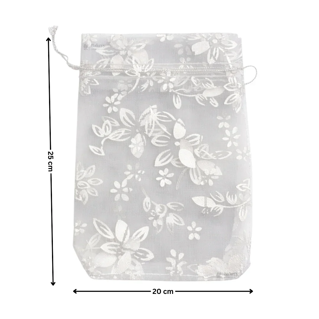 Printed Organza Potli Bags | Silver Color - Image 5