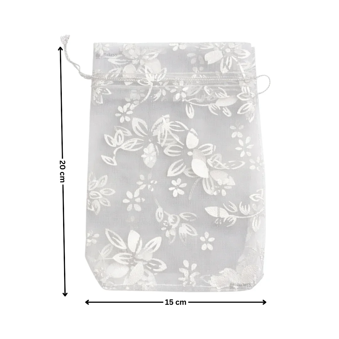 Printed Organza Potli Bags | Silver Color - Image 6