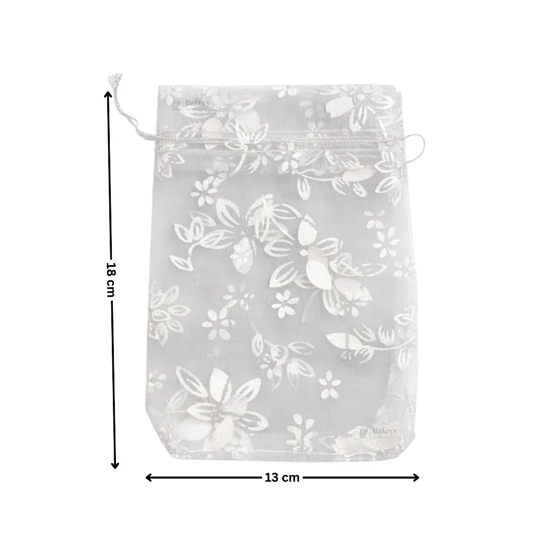 Printed Organza Potli Bags | Silver Color - Image 7