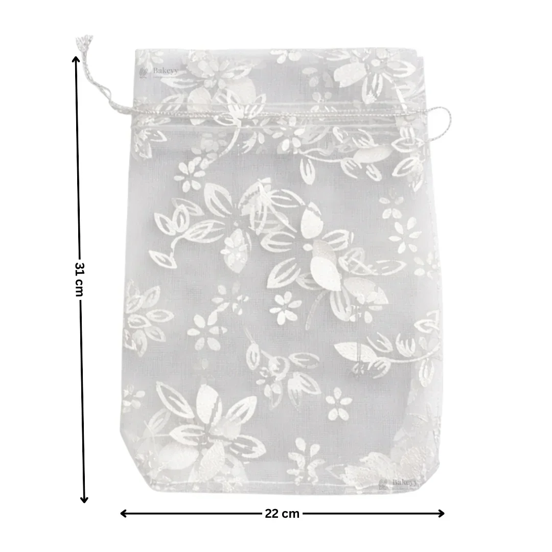 Printed Organza Potli Bags | Silver Color - Image 8