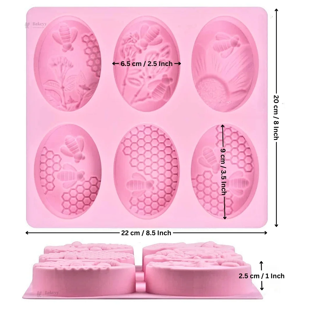 6 Cavity Bee & Honeycomb Oval Silicone Mould | Pack of 1 - Image 2