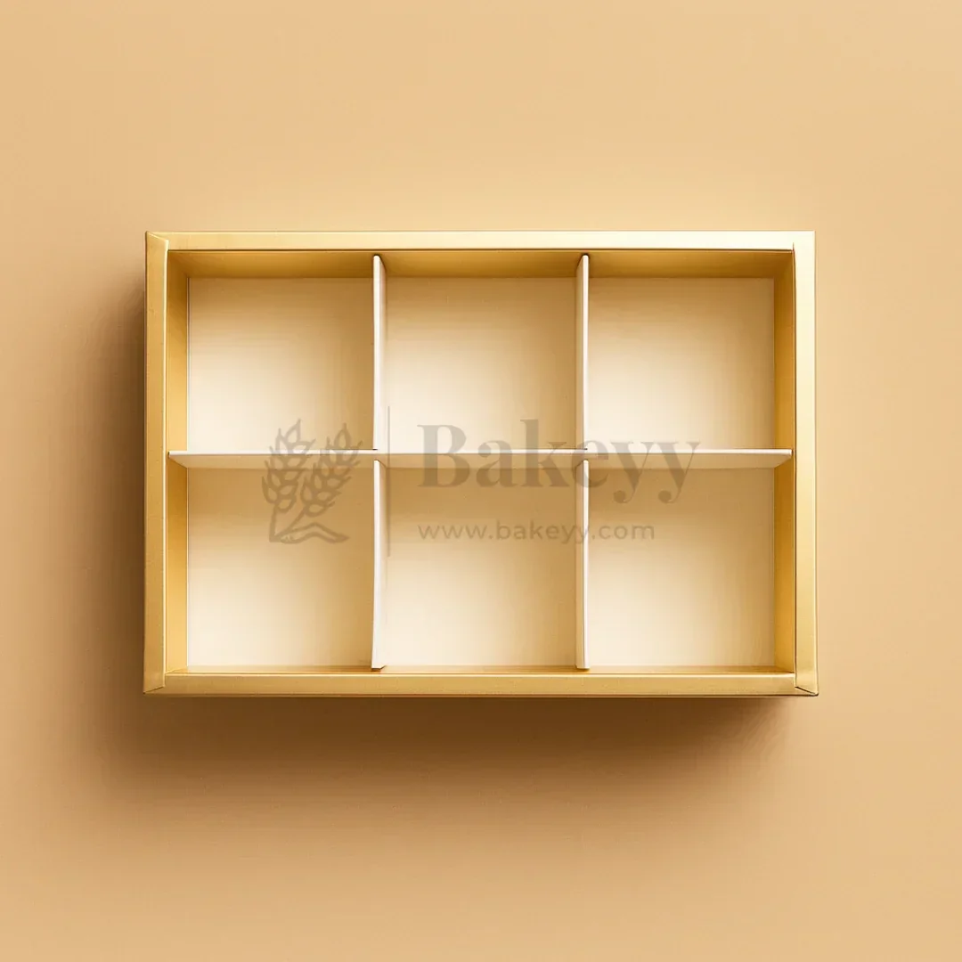 6 Cavity Brownie Box with Transparent Slider Lid | Metallic Gold | Pack of 10 - Image 3