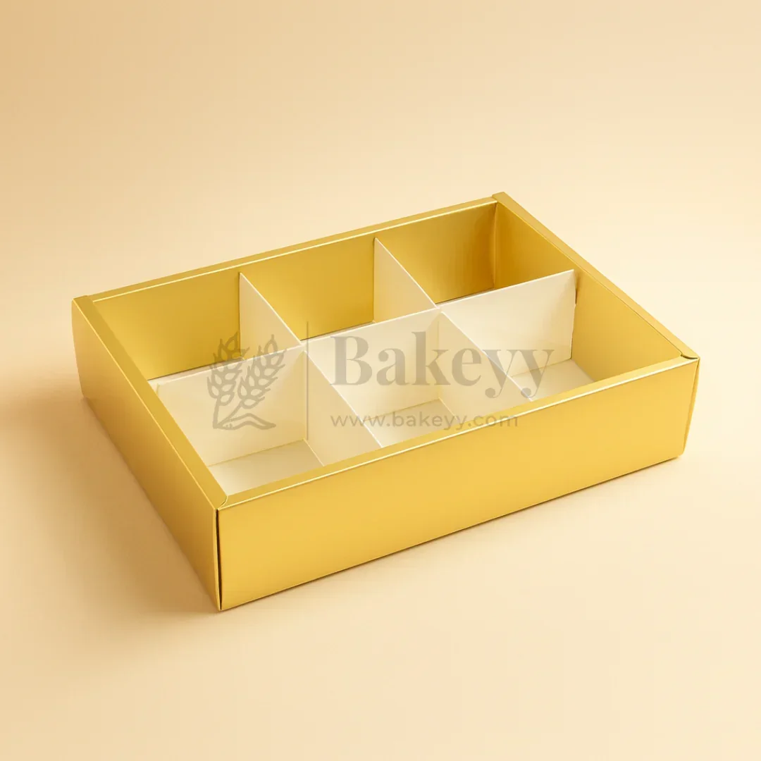 6 Cavity Brownie Box with Transparent Slider Lid | Metallic Gold | Pack of 10 - Image 4