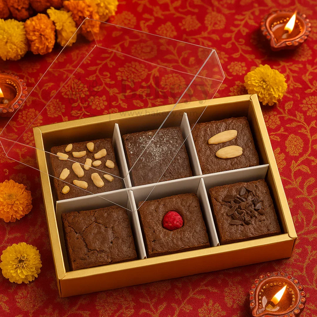 6 Cavity Brownie Box with Transparent Slider Lid | Metallic Gold | Pack of 10 - Image 5