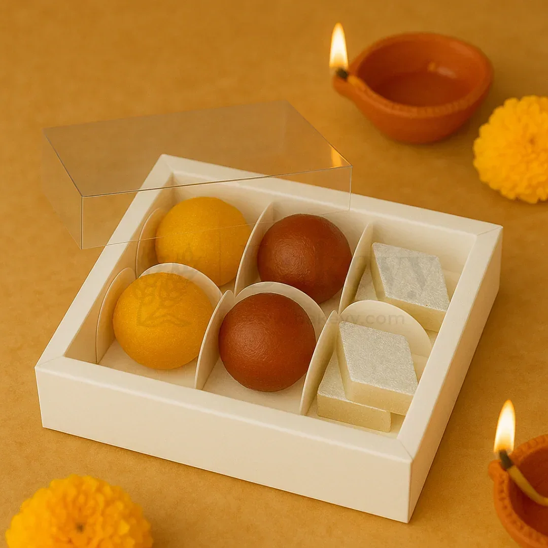 6 Cavity Chocolate Box| White Colour Cavity Box| Pack of 50 - Image 3