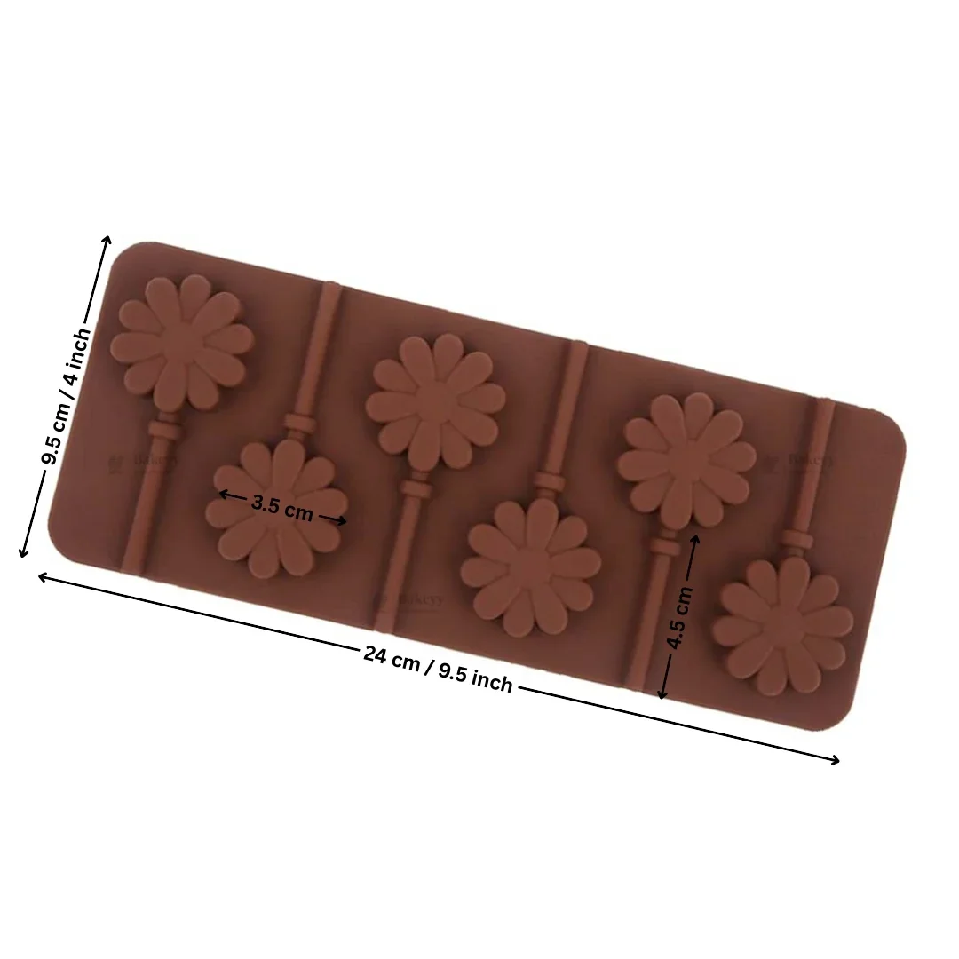 6 Cavity | Daisy Flower Lollipop Silicone Chocolate Mould | Pack of 1 - Image 2