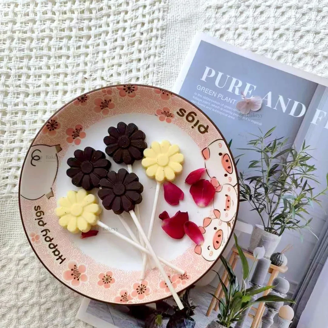 6 Cavity | Daisy Flower Lollipop Silicone Chocolate Mould | Pack of 1 - Image 3