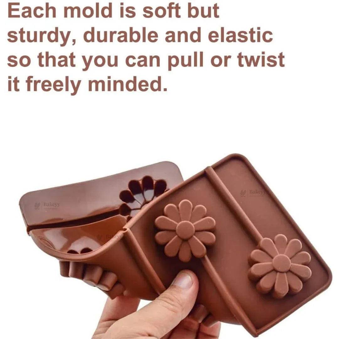 6 Cavity | Daisy Flower Lollipop Silicone Chocolate Mould | Pack of 1 - Image 4