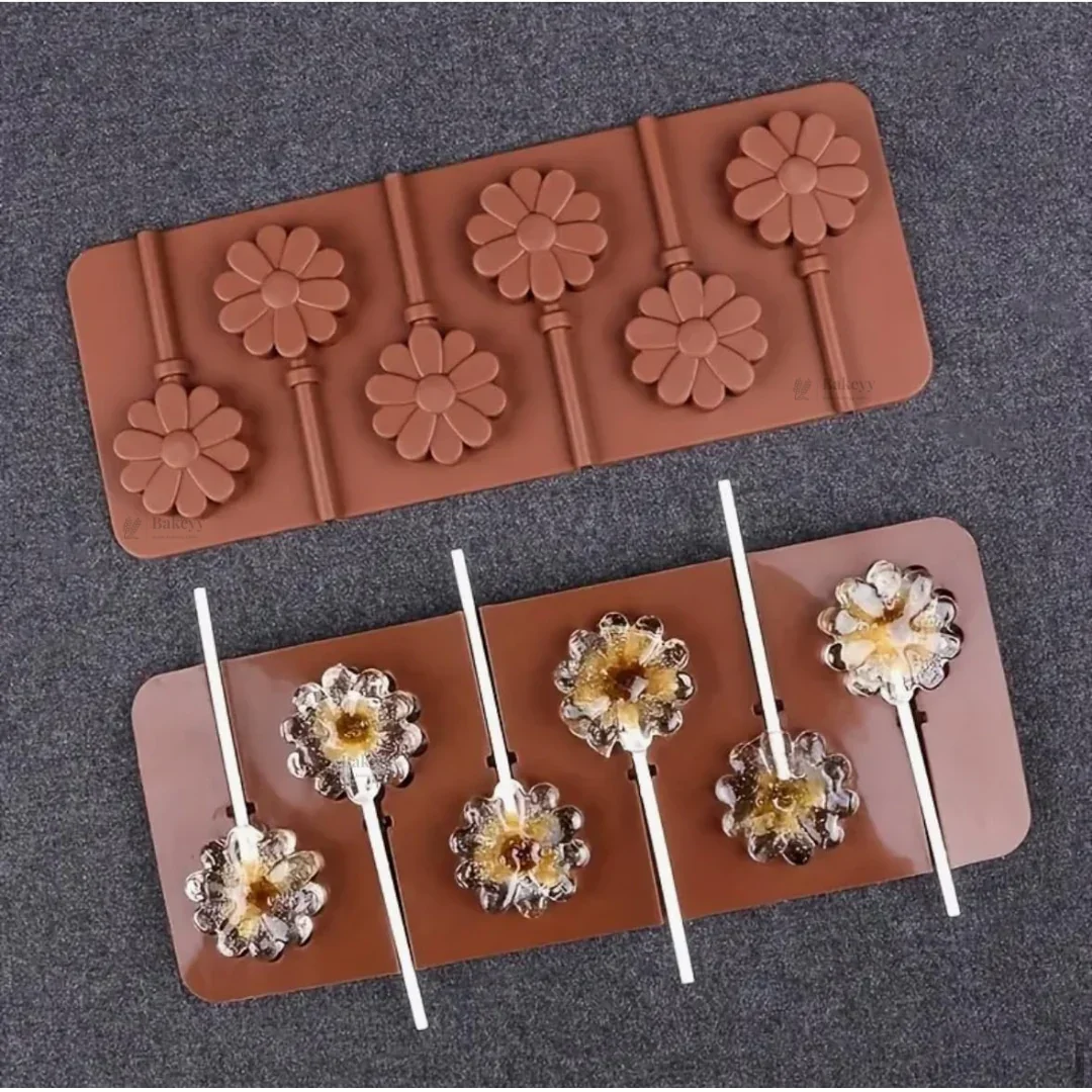 6 Cavity | Daisy Flower Lollipop Silicone Chocolate Mould | Pack of 1 - Image 5