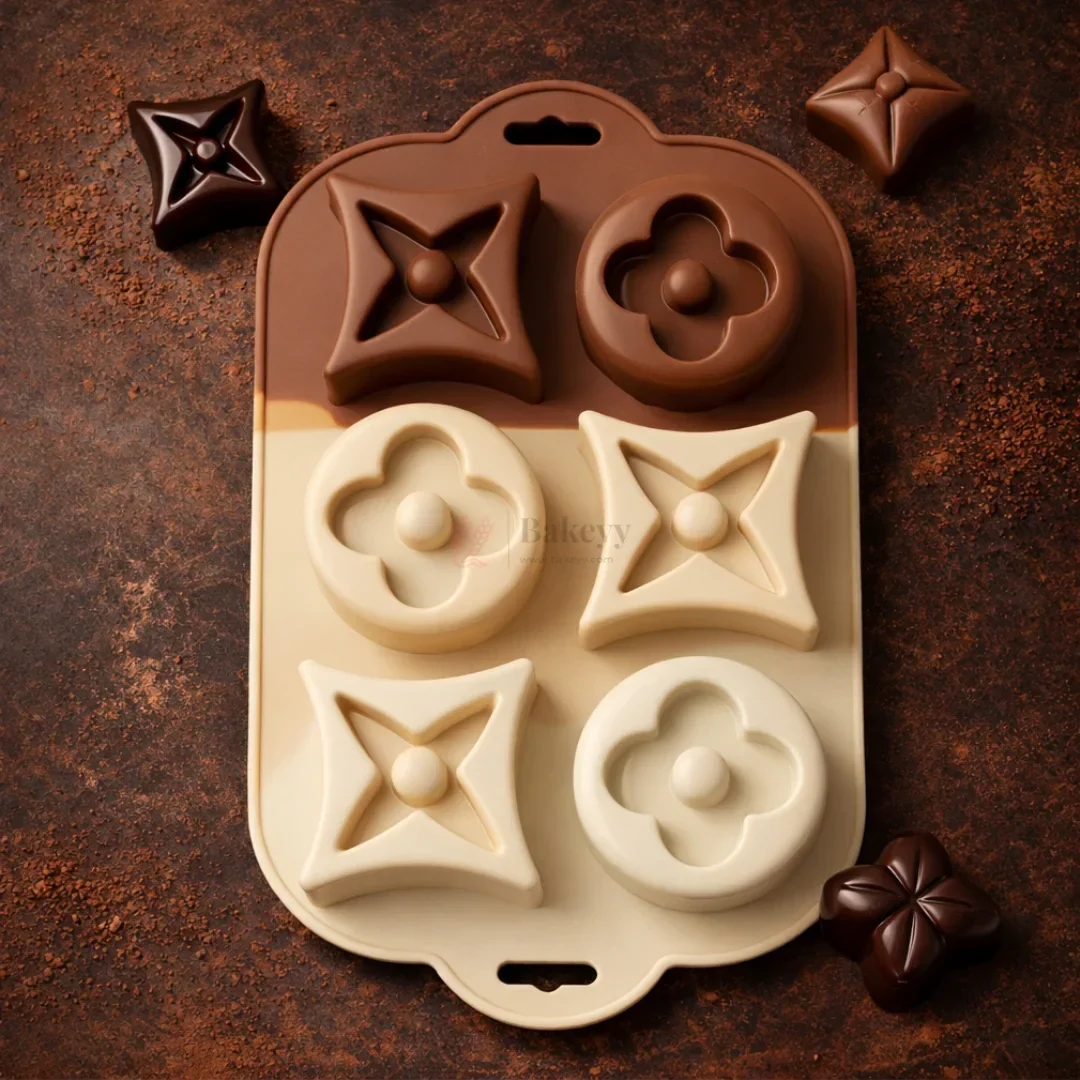 6 Cavity Designer Star & Quatrefoil Silicone Chocolate Mould | Pack of 1