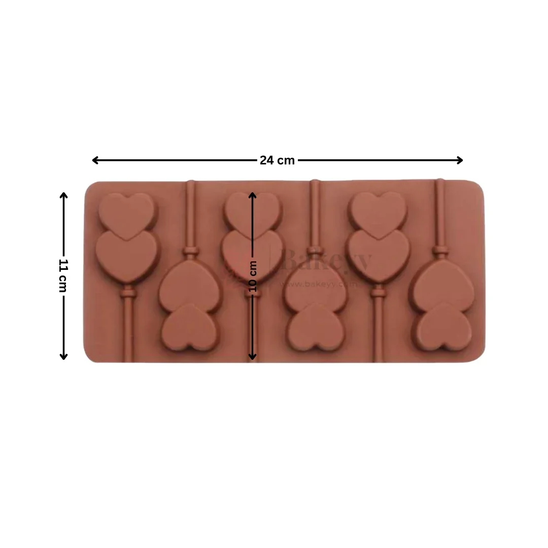 6 Cavity Double Heart Shape Silicone Chocolate & Candy Lollipop Mould | Pack of 1 - Image 2
