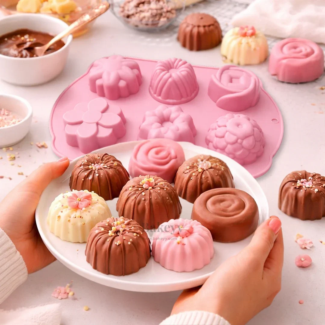 6 Cavity | Floral Dessert Silicone Chocolate Mould | Pack of 1 - Image 3