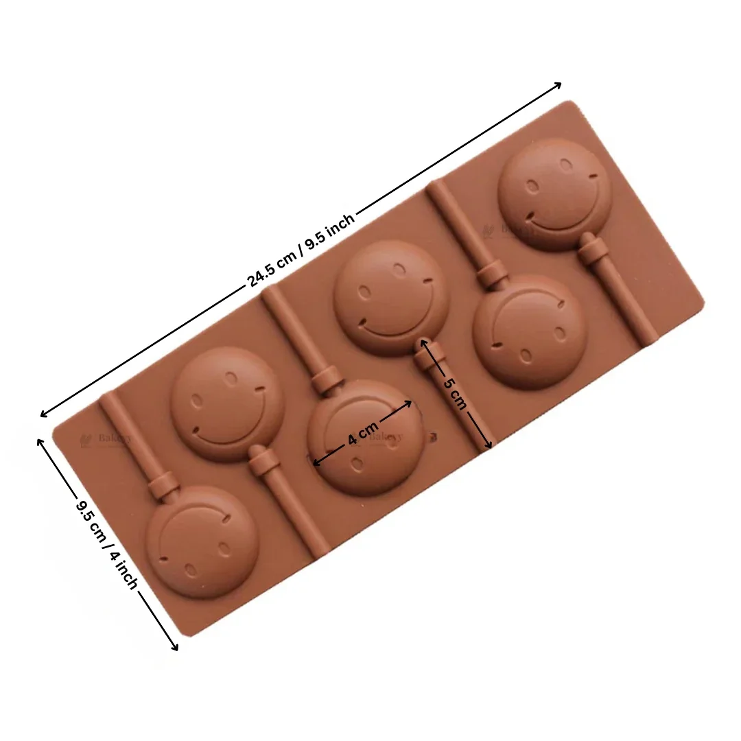 6 Cavity | Smiley Face Lollipop Silicone Chocolate Mould | Pack of 1 - Image 2