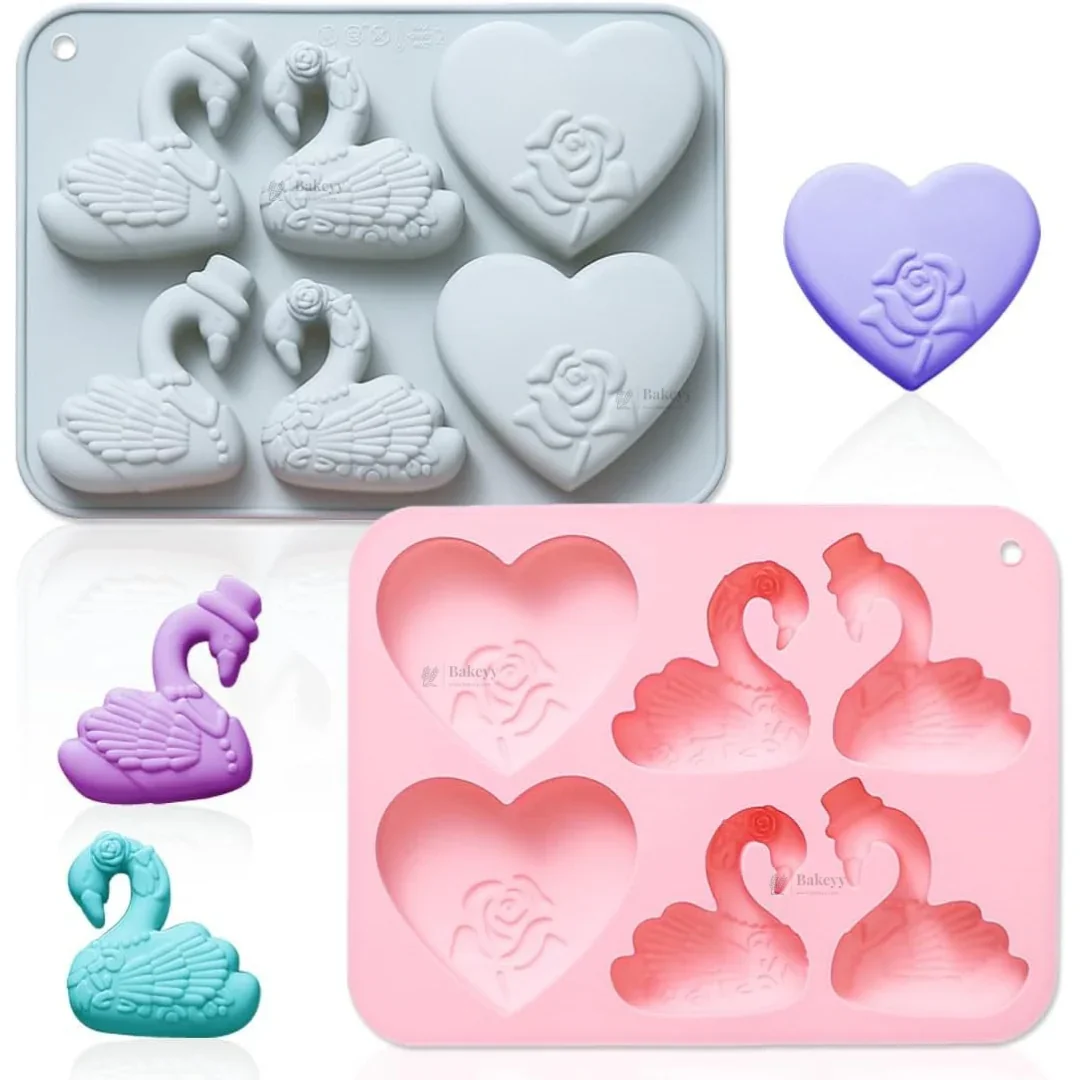 6 Cavity | Swan & Rose Heart Design Silicone Chocolate Mould | Pack of 1 - Image 3
