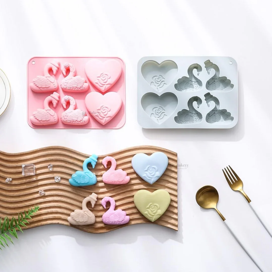 6 Cavity | Swan & Rose Heart Design Silicone Chocolate Mould | Pack of 1 - Image 4