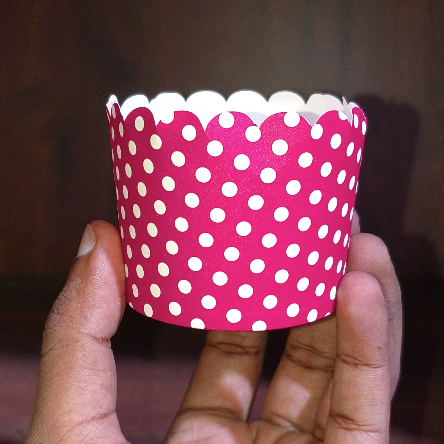 6 Cm | Pink & Yellow Polka Paper Muffin Cups | Scallop Edge Baking Liners | Pack of 50 - Image 4