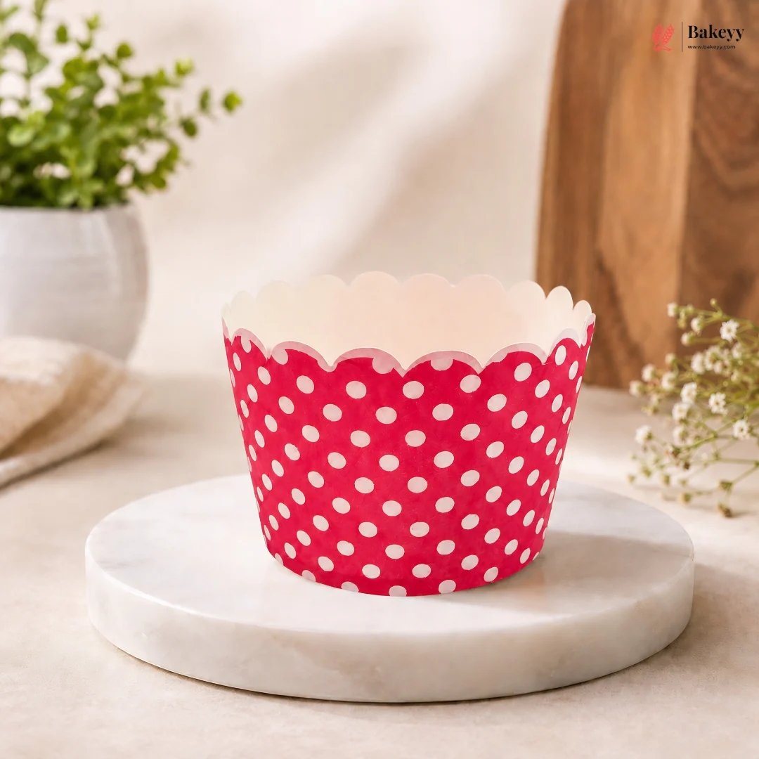 6 Cm | Pink & Yellow Polka Paper Muffin Cups | Scallop Edge Baking Liners | Pack of 50 - Image 5