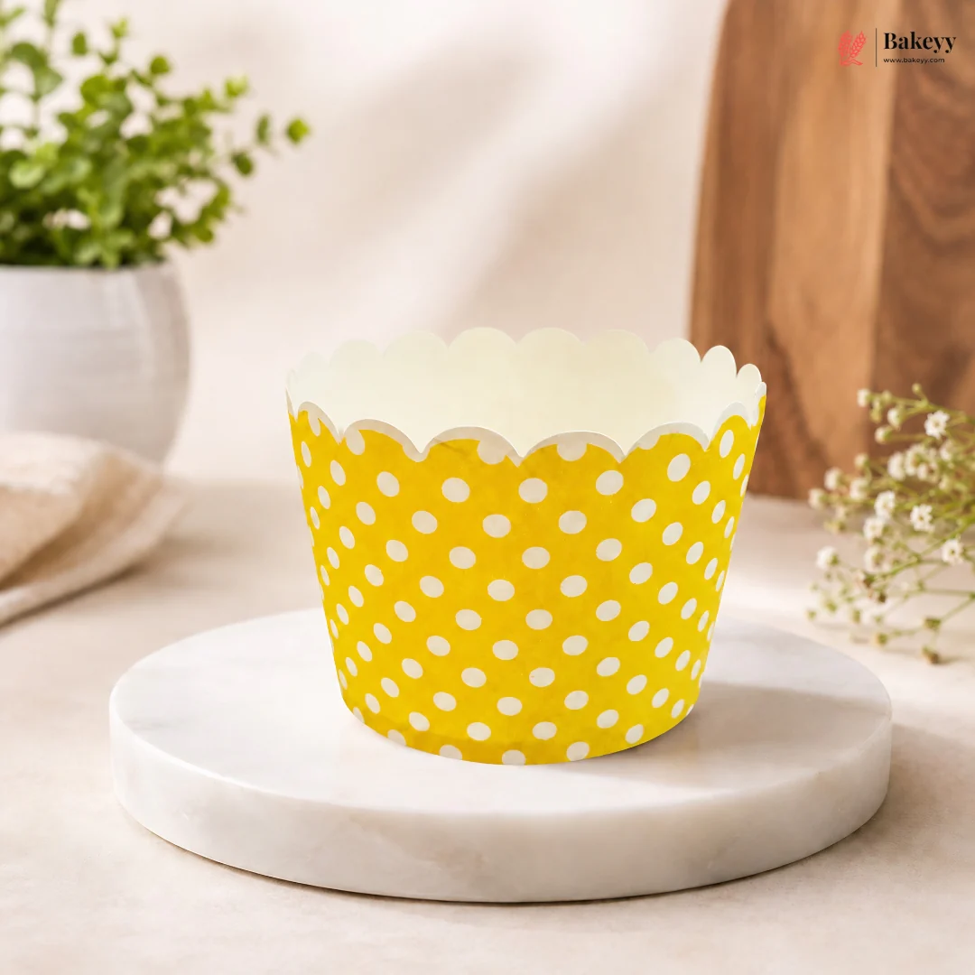6 Cm | Pink & Yellow Polka Paper Muffin Cups | Scallop Edge Baking Liners | Pack of 50 - Image 6