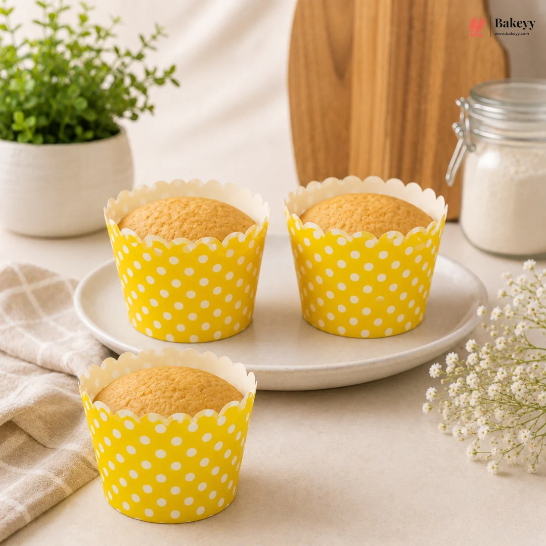 6 Cm | Pink & Yellow Polka Paper Muffin Cups | Scallop Edge Baking Liners | Pack of 50 - Image 7