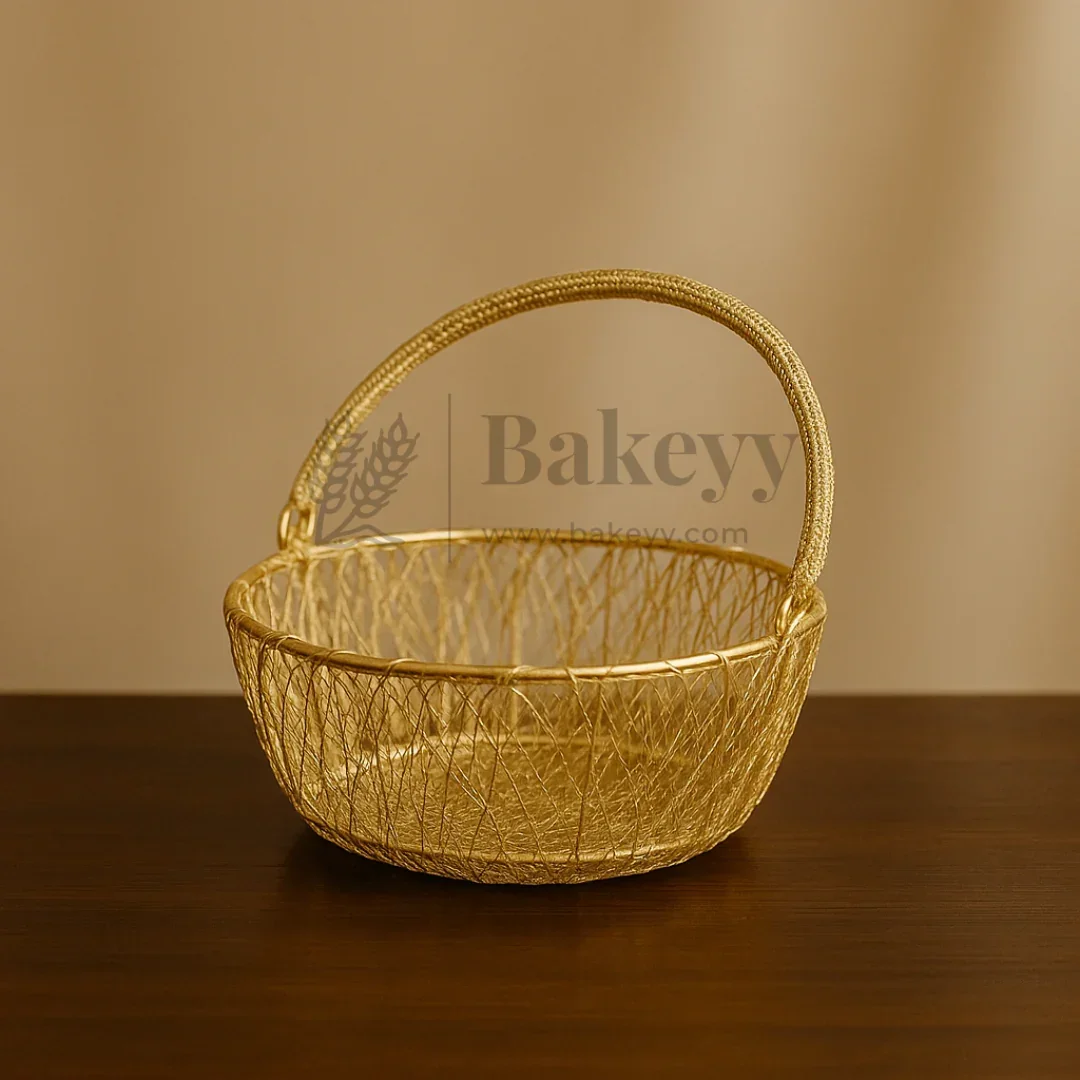 Round Decorative Gold Metal Hamper Basket For Gifting | Return Gifts | 1 Piece - Image 2