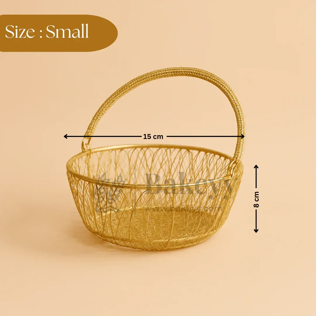 Round Decorative Gold Metal Hamper Basket For Gifting | Return Gifts | 1 Piece - Image 4
