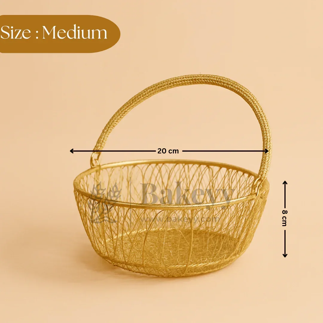 Round Decorative Gold Metal Hamper Basket For Gifting | Return Gifts | 1 Piece - Image 5