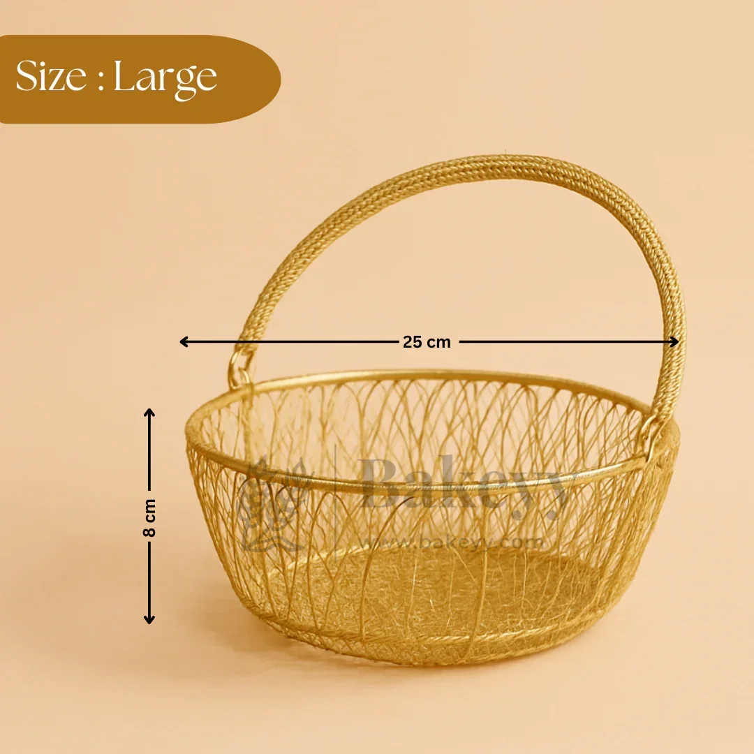 Round Decorative Gold Metal Hamper Basket For Gifting | Return Gifts | 1 Piece - Image 6