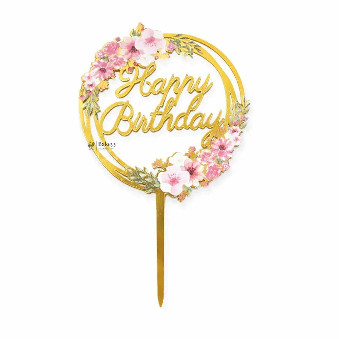 6 Inch Gold Floral Happy Birthday Cake Topper | Elegant Celebration Cake Décor | Pack of 5 - Image 4