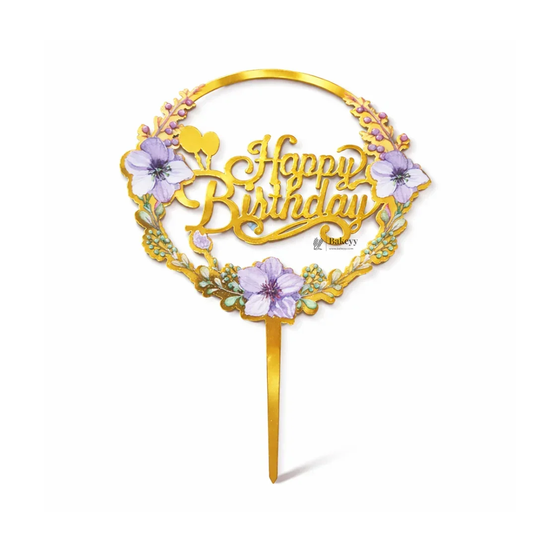 6 Inch Gold Floral Happy Birthday Cake Topper | Elegant Celebration Cake Décor | Pack of 5 - Image 5
