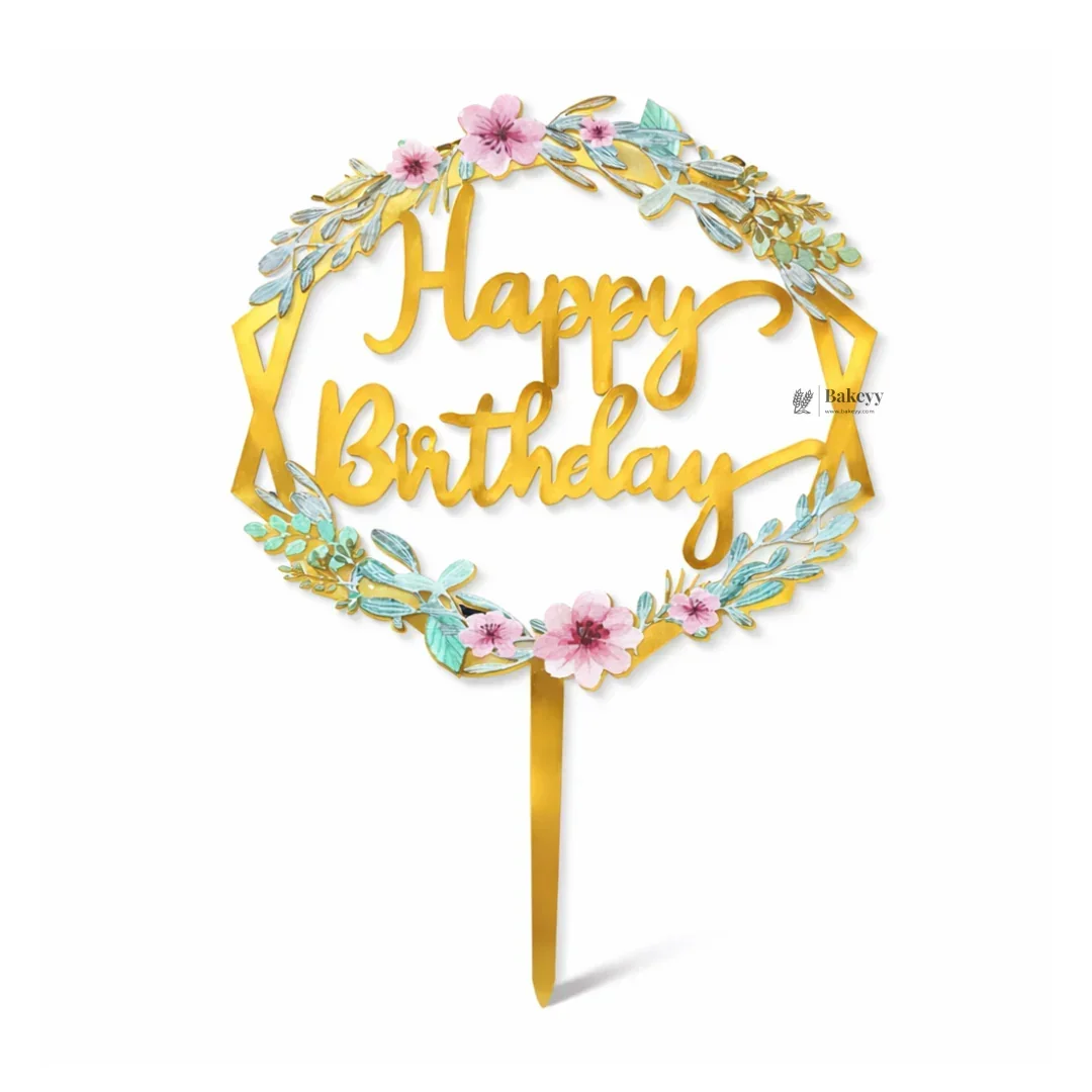6 Inch Gold Floral Happy Birthday Cake Topper | Elegant Celebration Cake Décor | Pack of 5 - Image 6