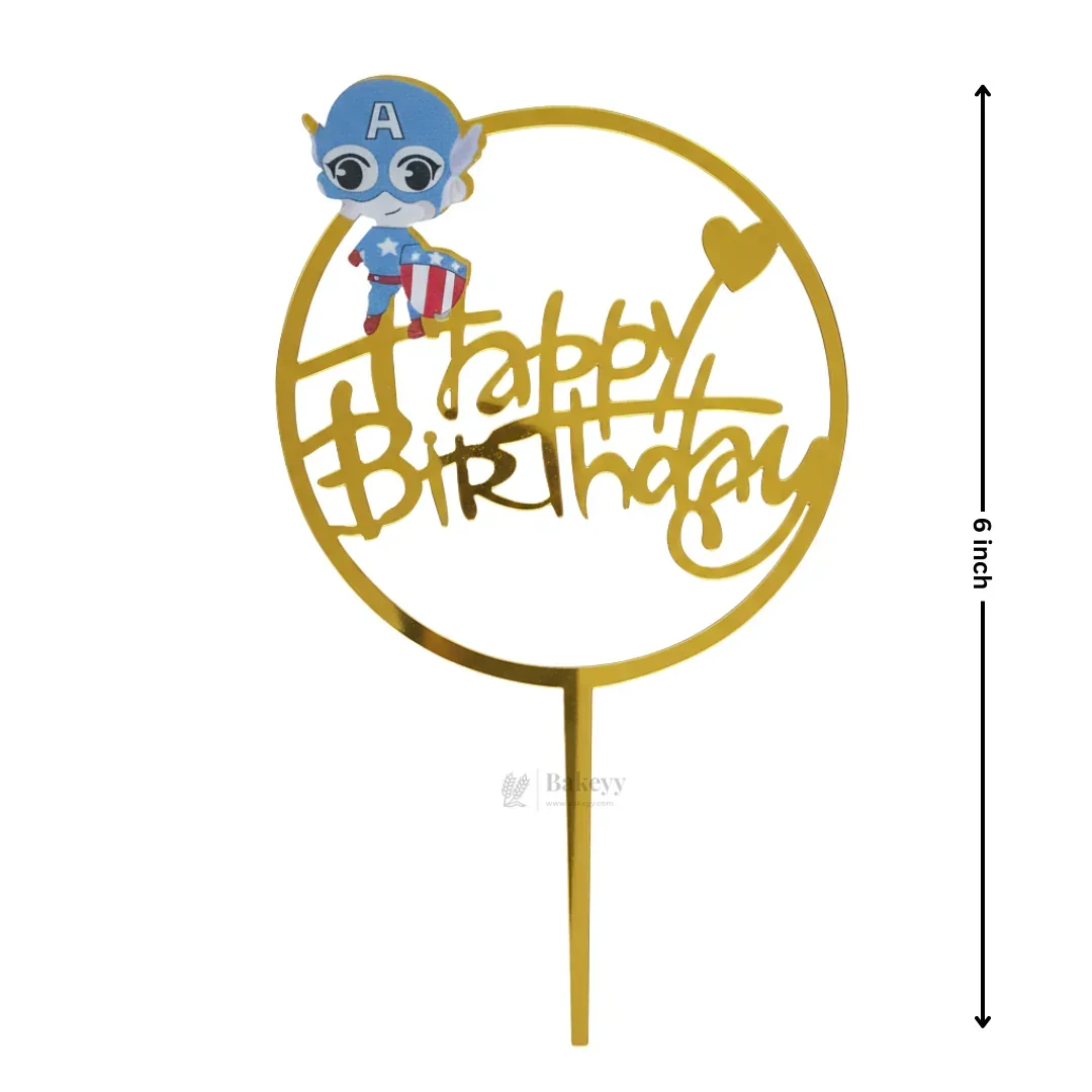 6 inch | Golden Cartoon Happy Birthday Cake Topper for Kids Birthday Party | Cartoon & Superhero Theme Cake Decoration | Pack of 5 - Image 4