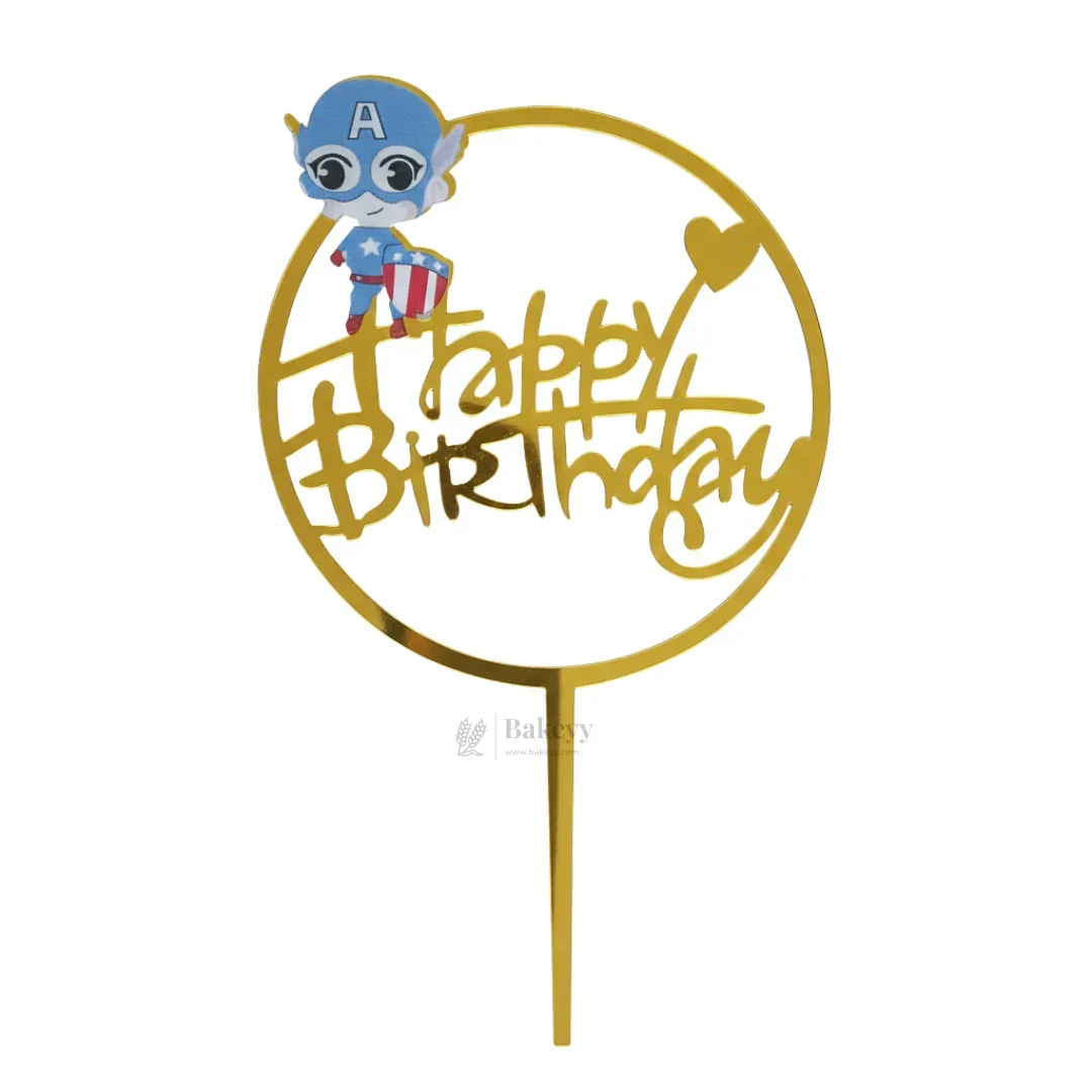 6 inch | Golden Cartoon Happy Birthday Cake Topper for Kids Birthday Party | Cartoon & Superhero Theme Cake Decoration | Pack of 5 - Image 5