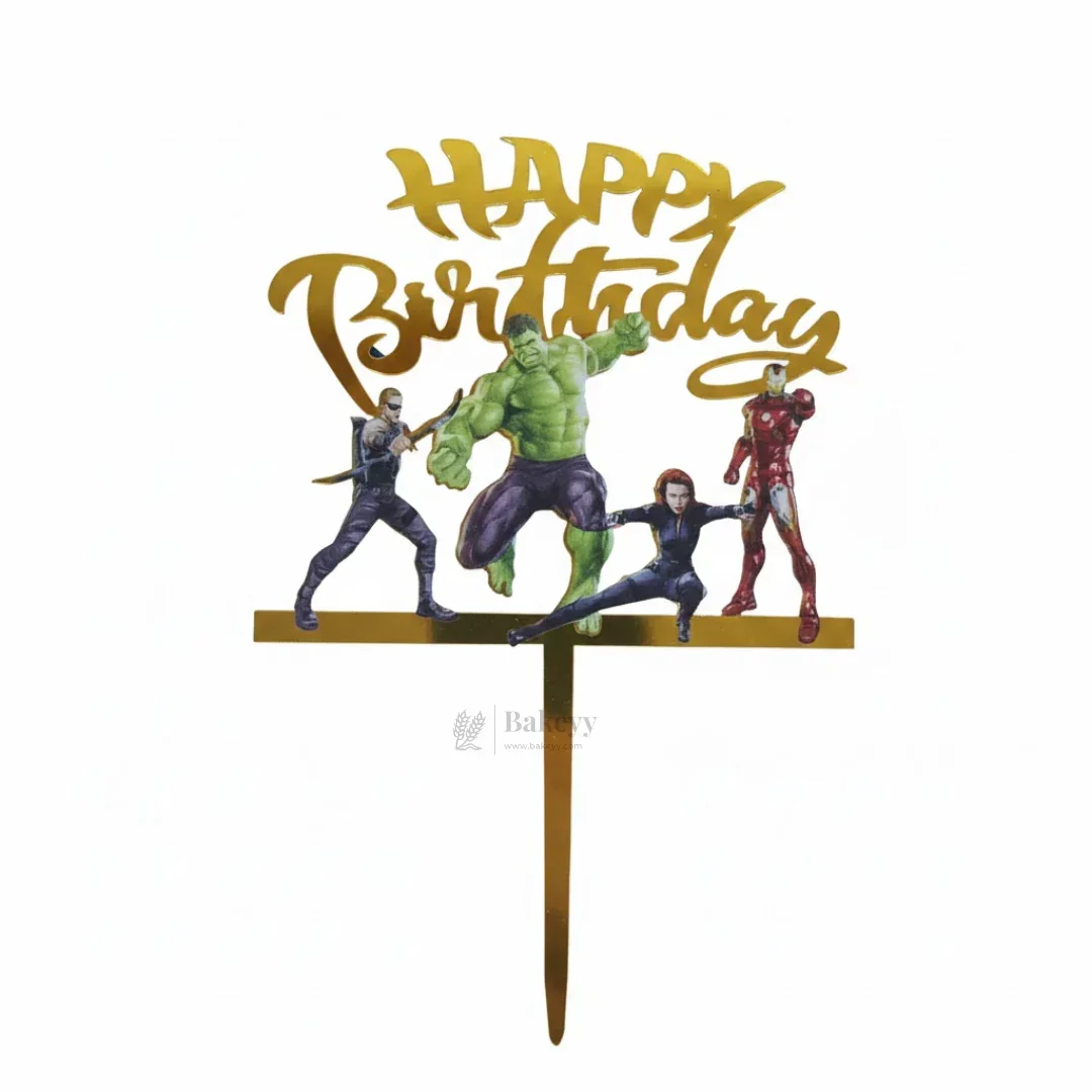 6 inch | Golden Cartoon Happy Birthday Cake Topper for Kids Birthday Party | Cartoon & Superhero Theme Cake Decoration | Pack of 5 - Image 6