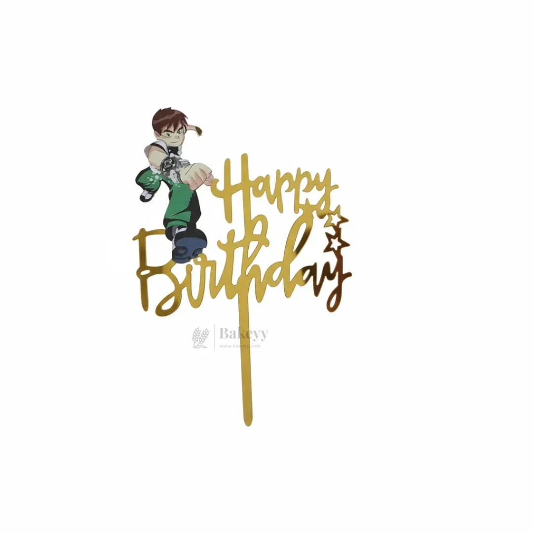 6 inch | Golden Cartoon Happy Birthday Cake Topper for Kids Birthday Party | Cartoon & Superhero Theme Cake Decoration | Pack of 5 - Image 9