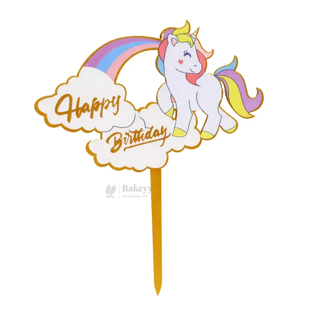 6 inch | Unicorn & Happy Birthday Cake Topper for Kids | Cute Cartoon Birthday Cake Decoration | pack of 5 - Image 4