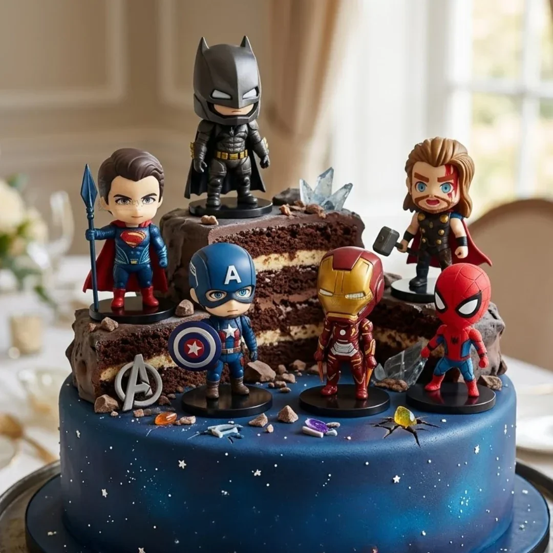 6 Pc Superhero Theme Doll Cake Topper Set | Avengers Style Figures | Party Decoration | Pack of 1 - Image 6