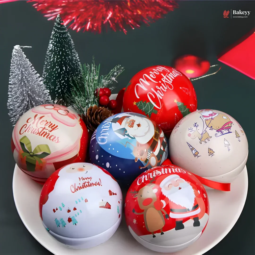 Christmas Ball Tin Box | Perfect for Candy & Tree Decorations | Random Prints Per Pack | Pack of 6