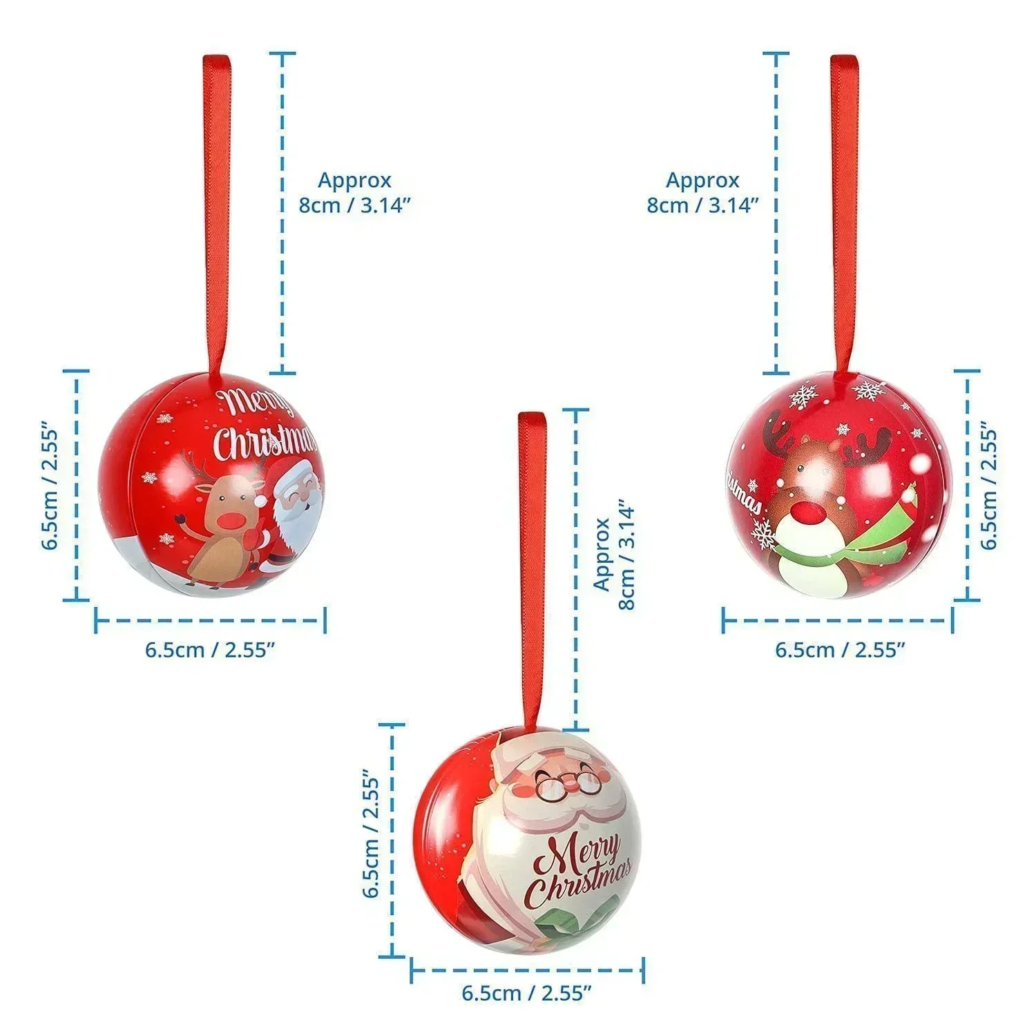 Christmas Ball Tin Box | Perfect for Candy & Tree Decorations | Random Prints Per Pack | Pack of 6 - Image 2
